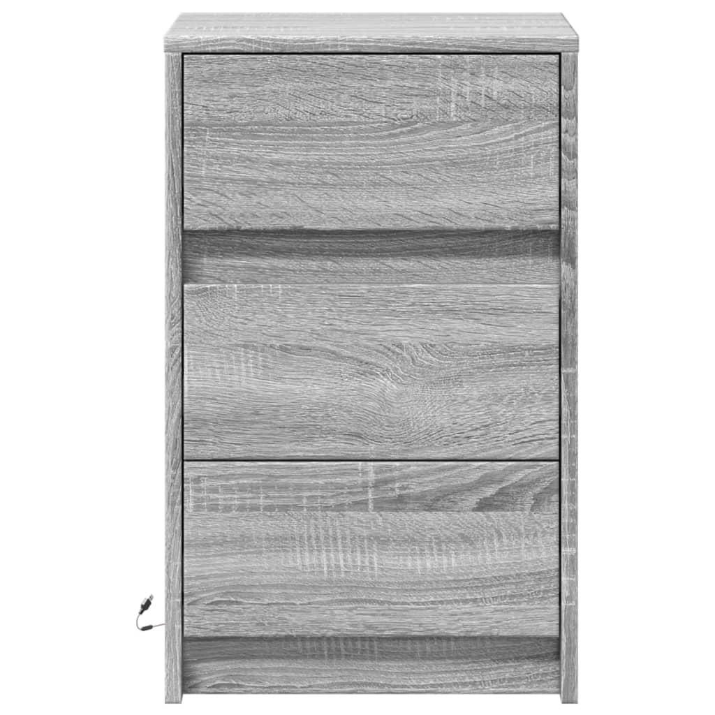 vidaXL Bedside Cabinet with LED Lights Grey Sonoma Engineered Wood