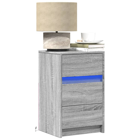 vidaXL Bedside Cabinet with LED Lights Grey Sonoma Engineered Wood