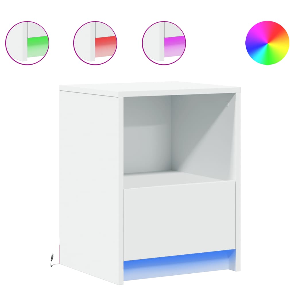 vidaXL Bedside Cabinet with LED Lights White Engineered Wood