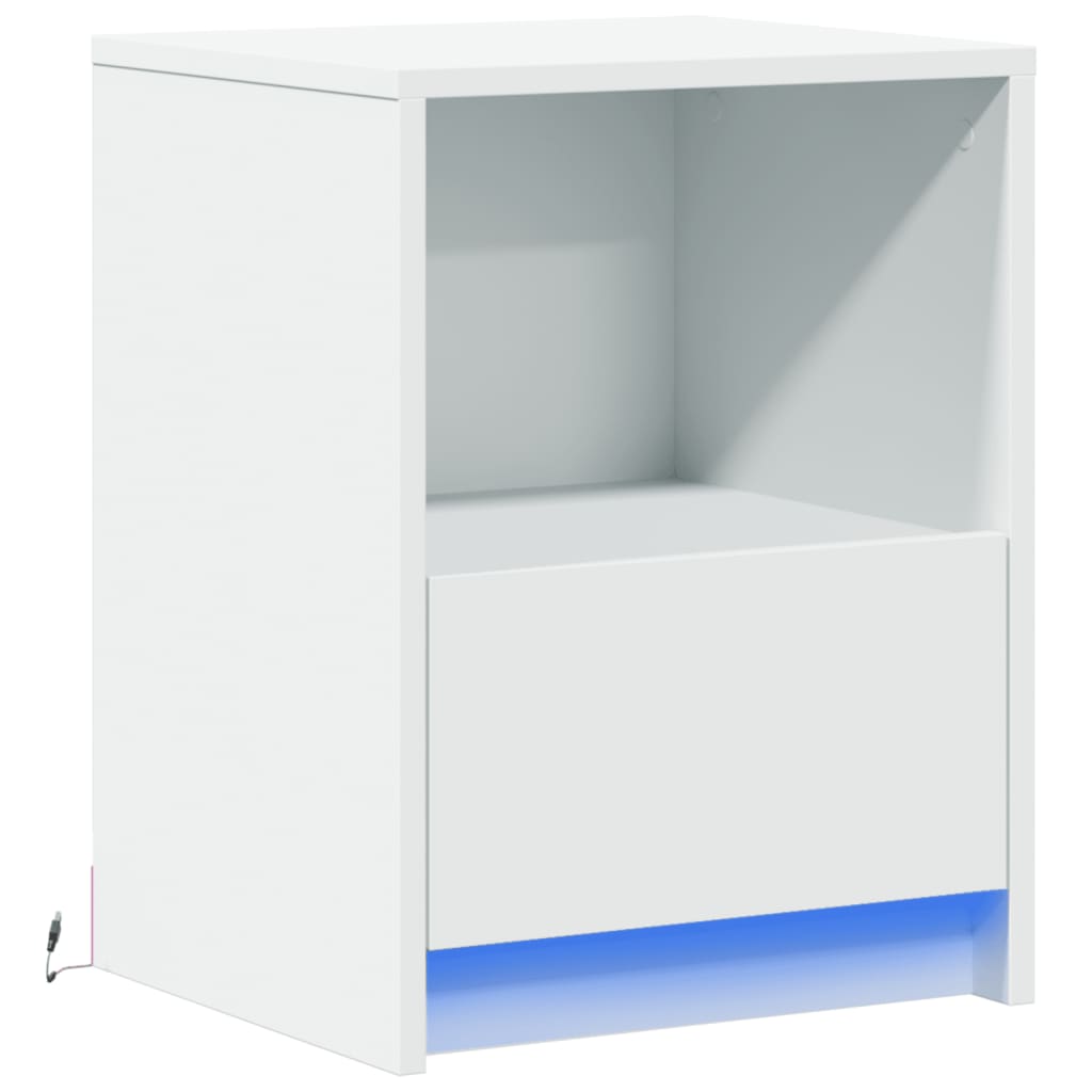 vidaXL Bedside Cabinet with LED Lights White Engineered Wood