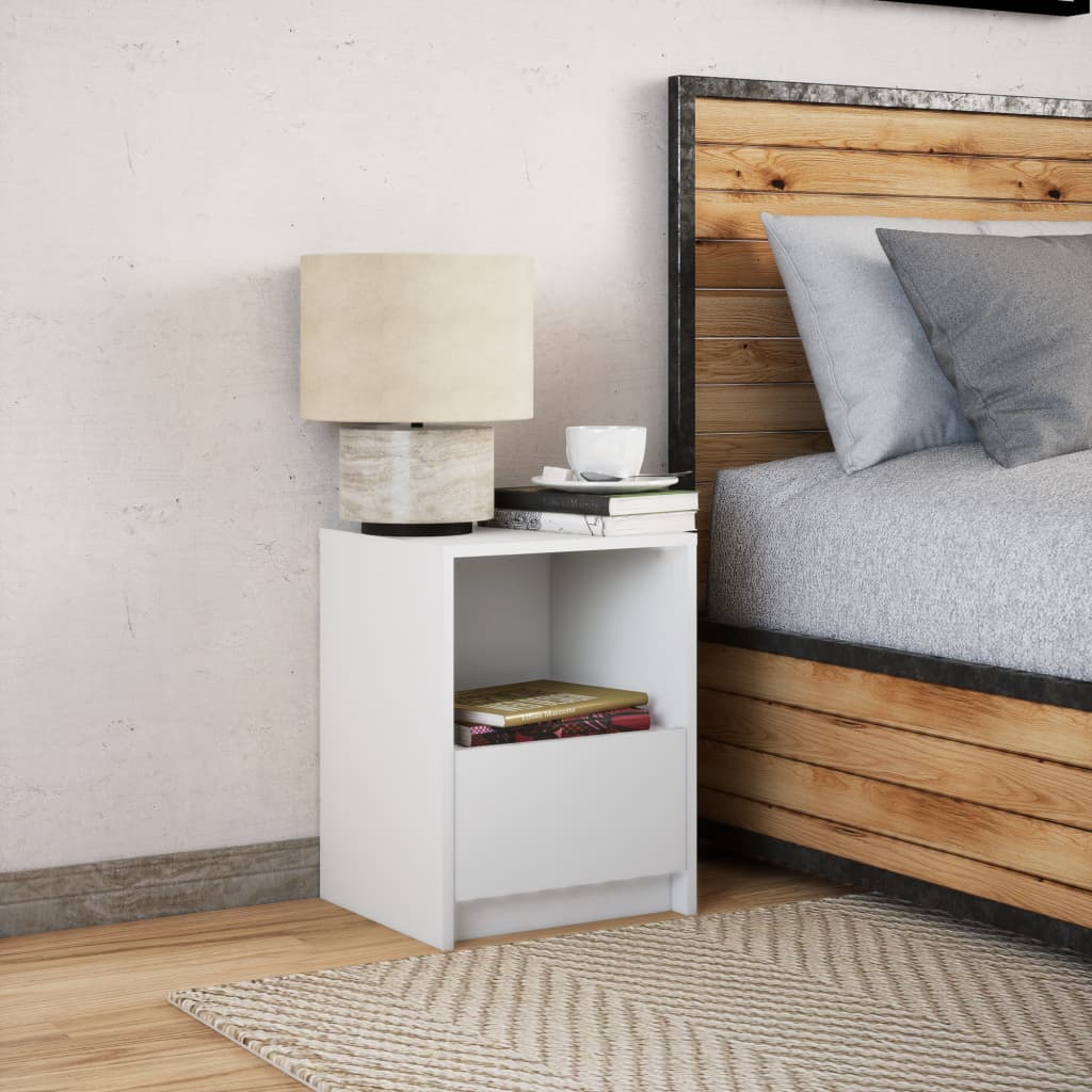 vidaXL Bedside Cabinet with LED Lights White Engineered Wood