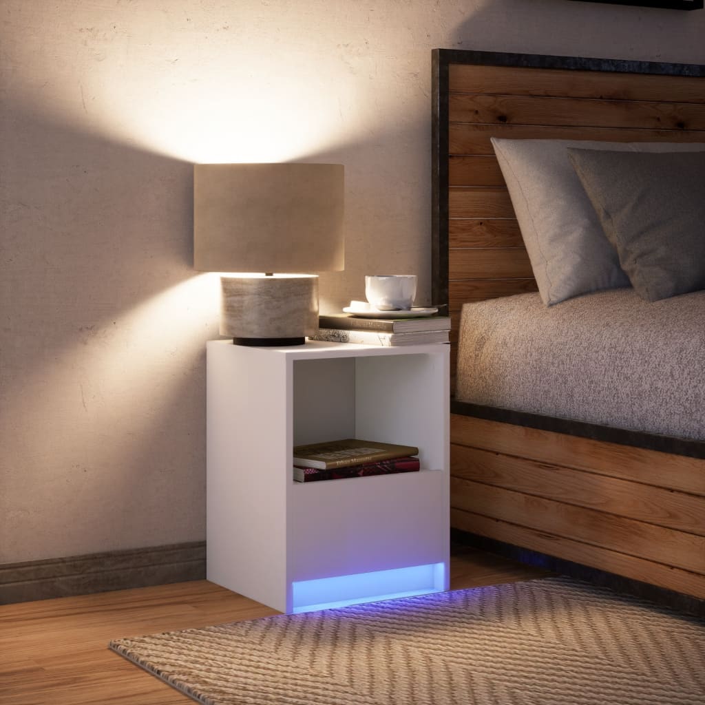 vidaXL Bedside Cabinet with LED Lights White Engineered Wood