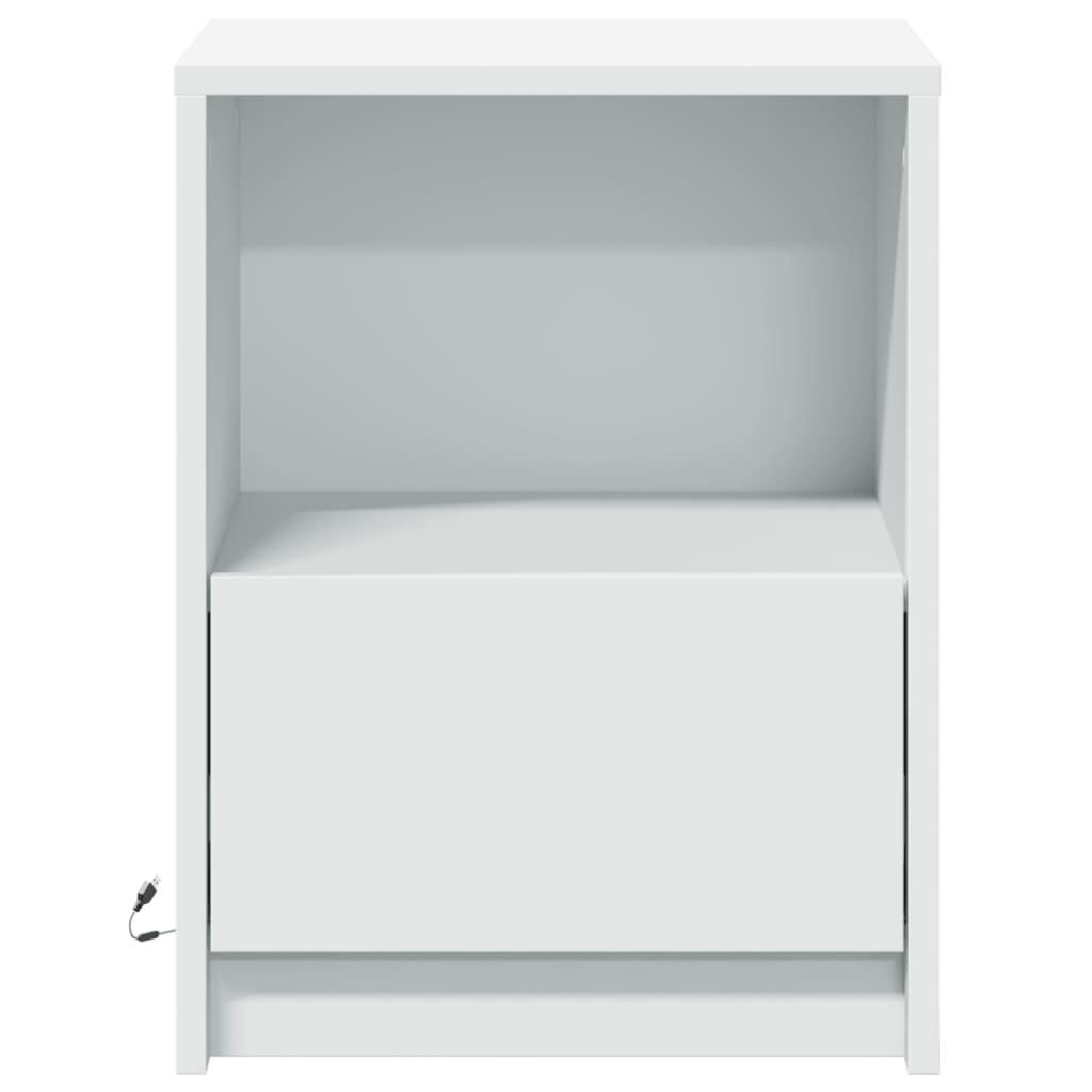 vidaXL Bedside Cabinet with LED Lights White Engineered Wood