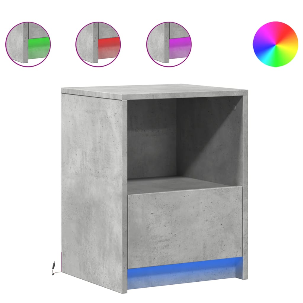 Bedside Cabinets with LED Lights 2 pcs Concrete Grey Engineered Wood