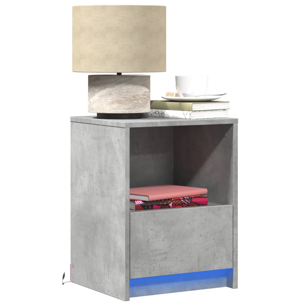 Bedside Cabinets with LED Lights 2 pcs Concrete Grey Engineered Wood