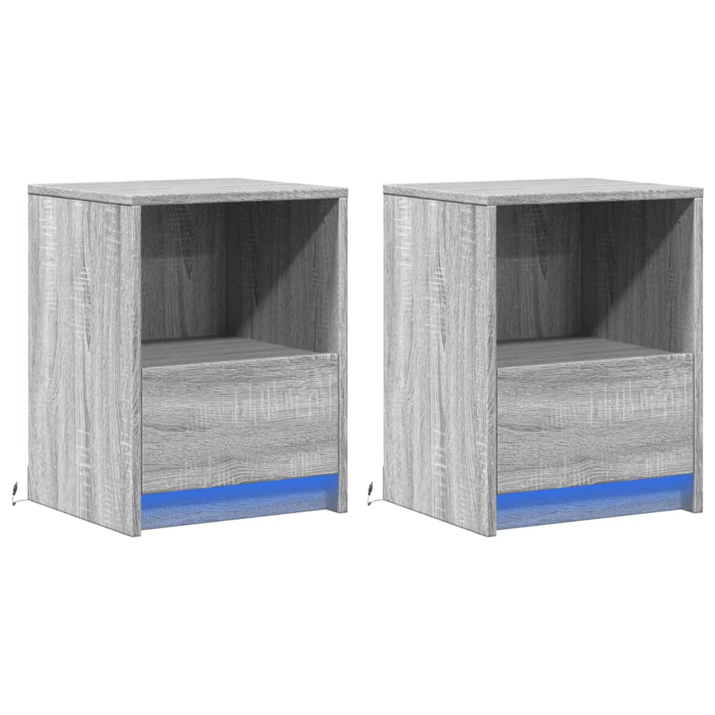 vidaXL Bedside Cabinets with LED Lights 2 pcs Grey Sonoma Engineered Wood