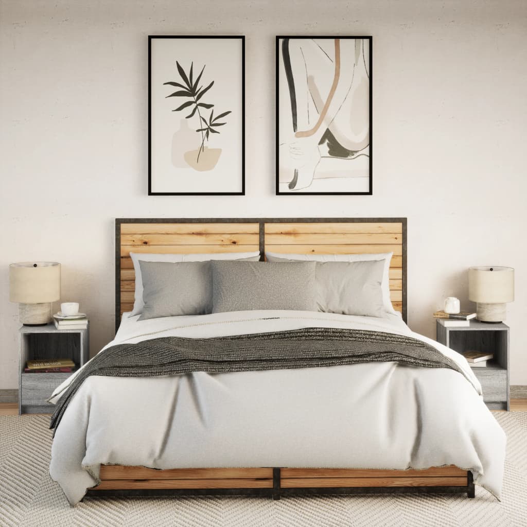 vidaXL Bedside Cabinets with LED Lights 2 pcs Grey Sonoma Engineered Wood