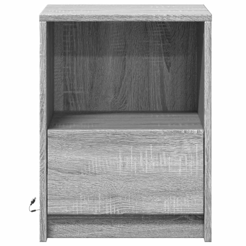 vidaXL Bedside Cabinets with LED Lights 2 pcs Grey Sonoma Engineered Wood