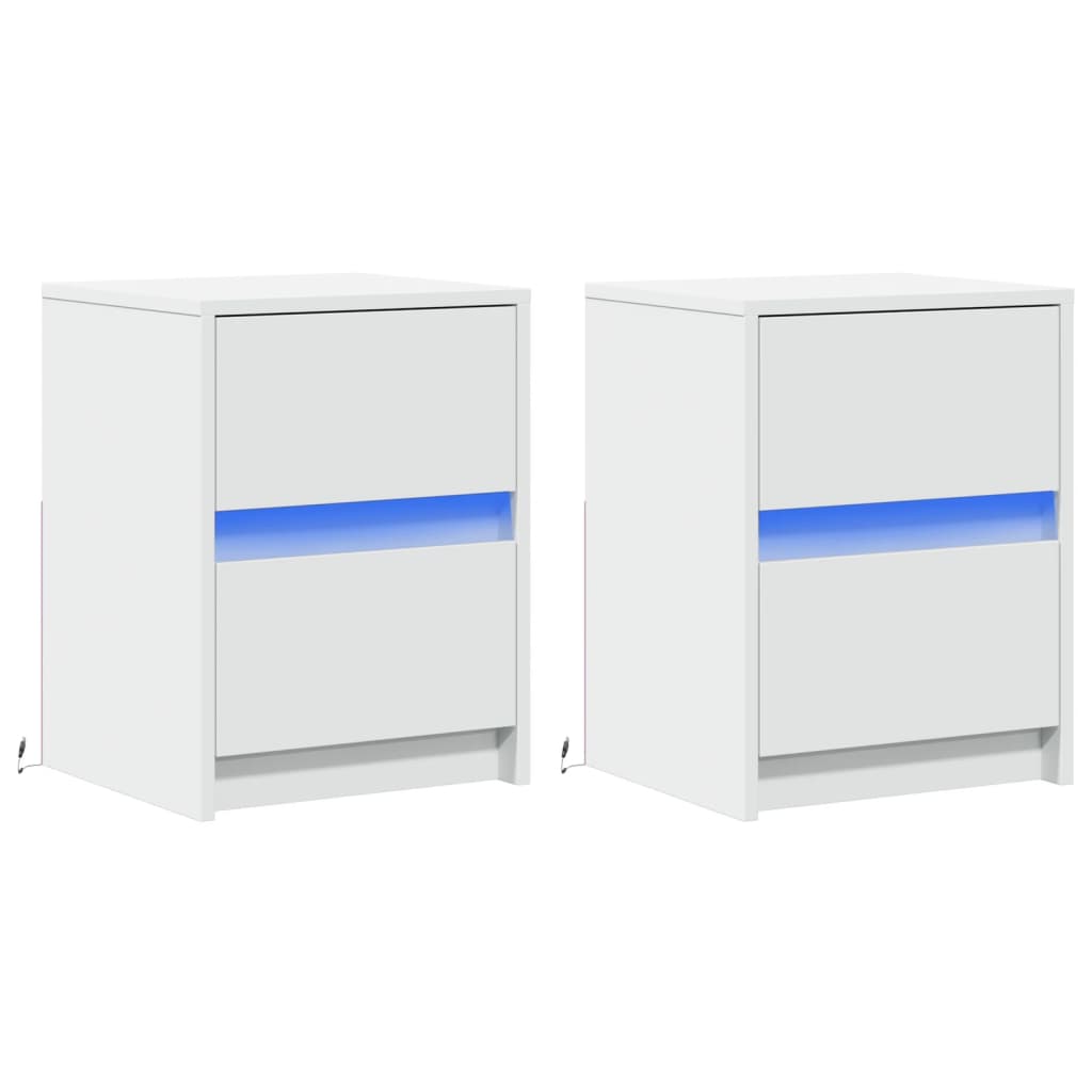 Bedside Cabinets with LED Lights 2 pcs White Engineered Wood