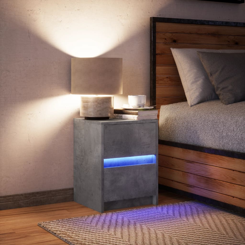 vidaXL Bedside Cabinet with LED Lights Concrete Grey Engineered Wood