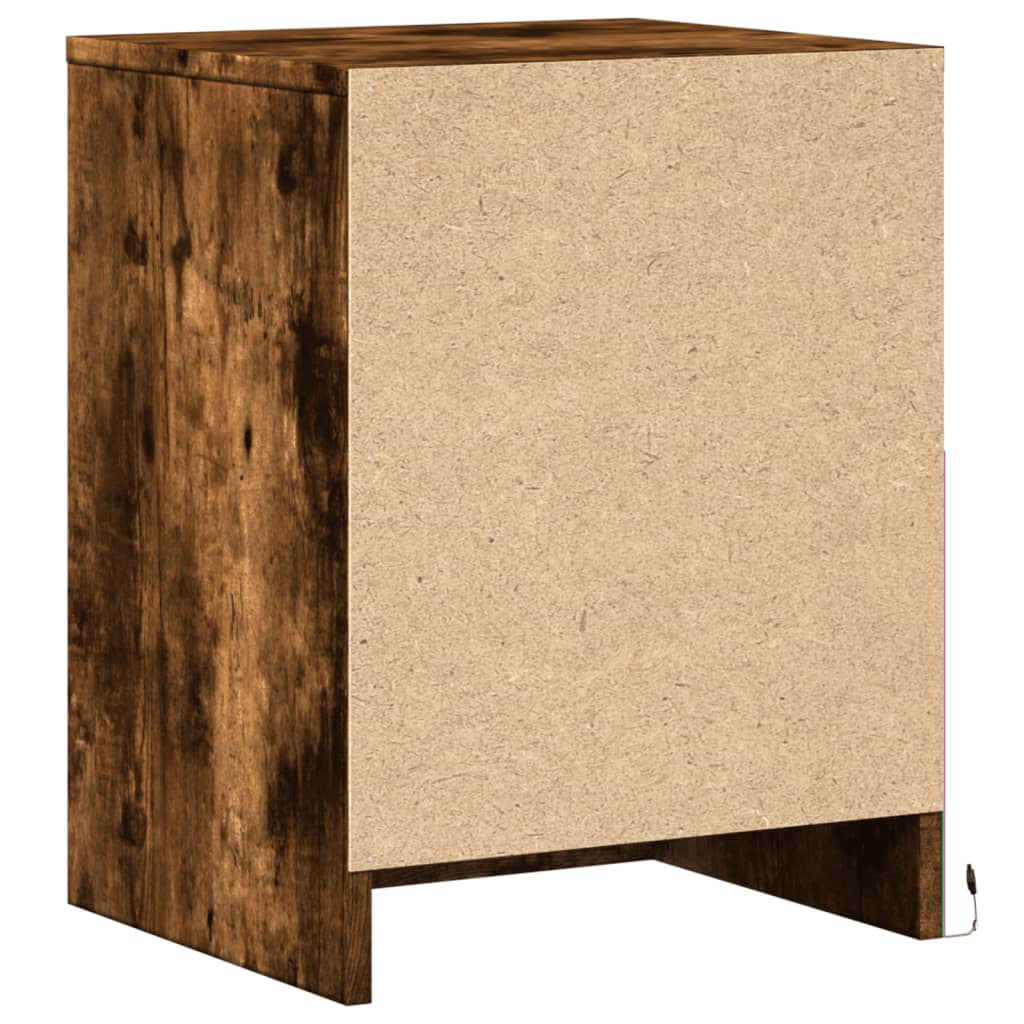 vidaXL Bedside Cabinet with LED Lights Smoked Oak Engineered Wood
