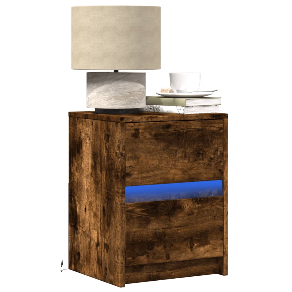 vidaXL Bedside Cabinet with LED Lights Smoked Oak Engineered Wood