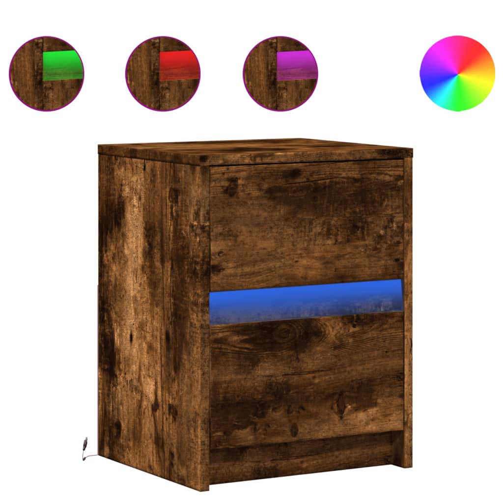 Bedside Cabinets with LED Lights 2 pcs Smoked Oak