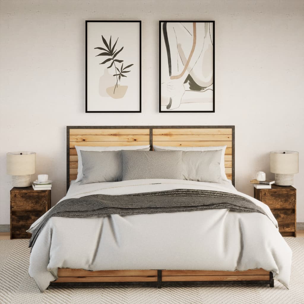 Bedside Cabinets with LED Lights 2 pcs Smoked Oak