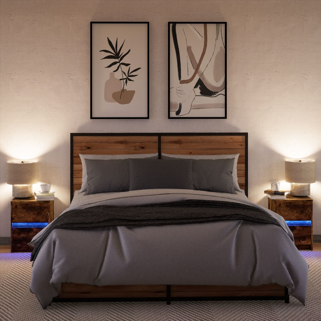 Bedside Cabinets with LED Lights 2 pcs Smoked Oak
