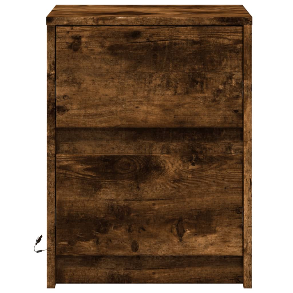 Bedside Cabinets with LED Lights 2 pcs Smoked Oak