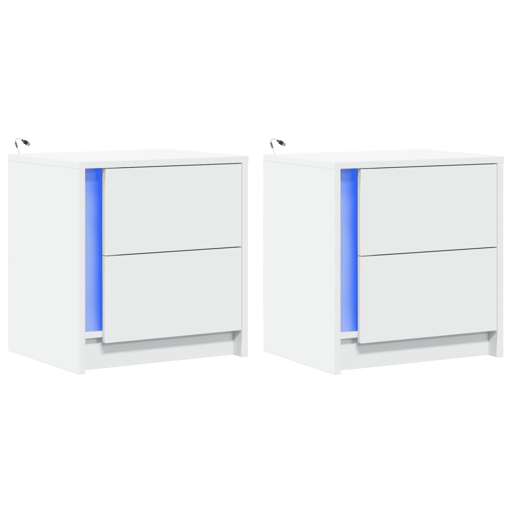 vidaXL Bedside Cabinets with LED Lights 2 pcs White Engineered Wood