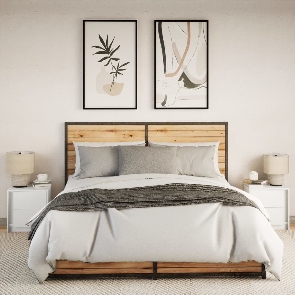 vidaXL Bedside Cabinets with LED Lights 2 pcs White Engineered Wood