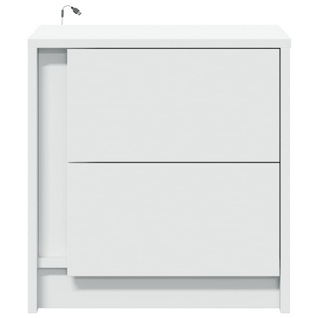 vidaXL Bedside Cabinets with LED Lights 2 pcs White Engineered Wood