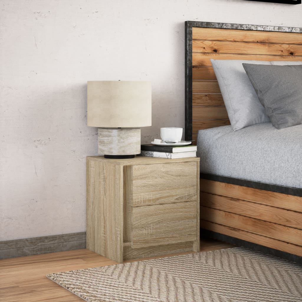 vidaXL Bedside Cabinet with LED Lights Sonoma Oak Engineered Wood