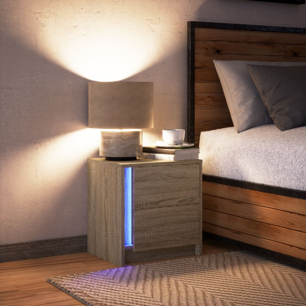 vidaXL Bedside Cabinet with LED Lights Sonoma Oak Engineered Wood