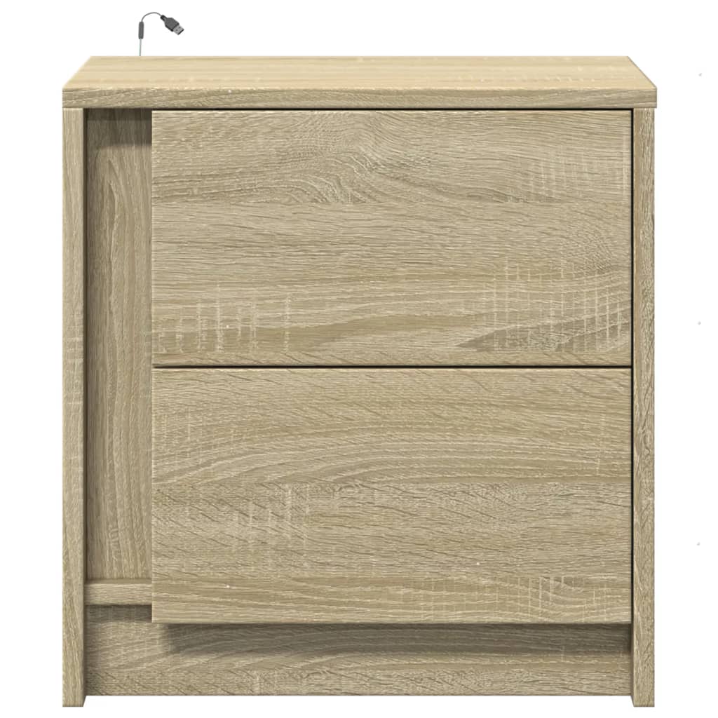 vidaXL Bedside Cabinet with LED Lights Sonoma Oak Engineered Wood