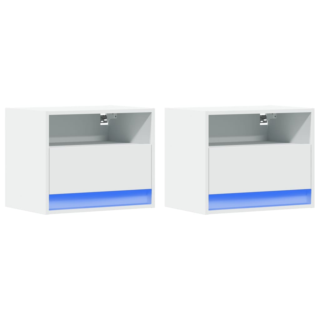 vidaXL Wall-mounted Bedside Cabinets with LED Lights 2 pcs White