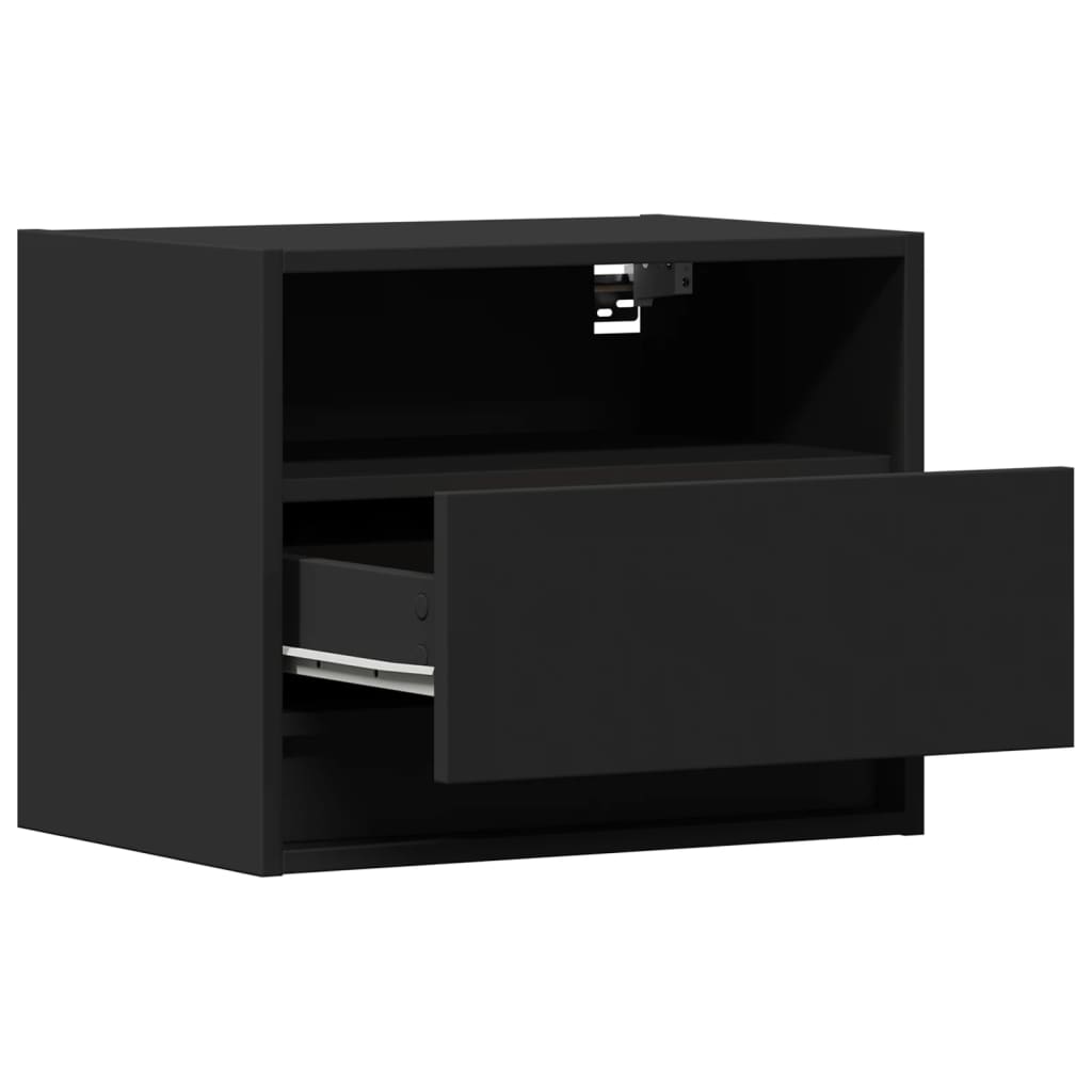 vidaXL Wall-mounted Bedside Cabinets with LED Lights 2 pcs Black