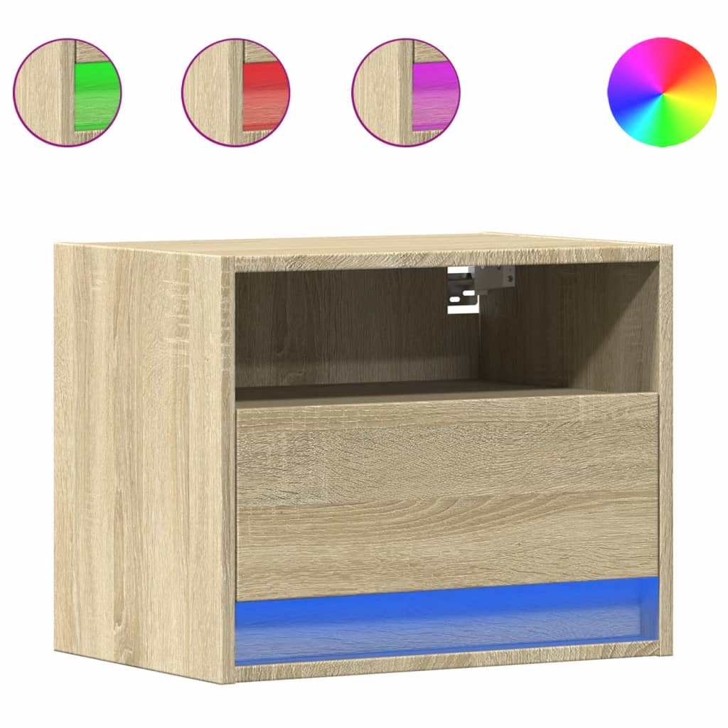 vidaXL Wall-mounted Bedside Cabinets with LED Lights 2 pcs Sonoma Oak