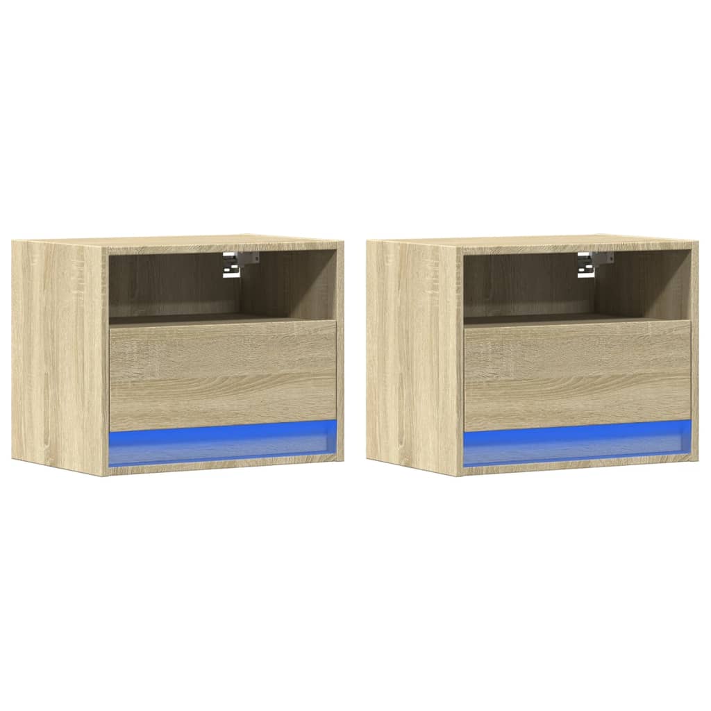 vidaXL Wall-mounted Bedside Cabinets with LED Lights 2 pcs Sonoma Oak