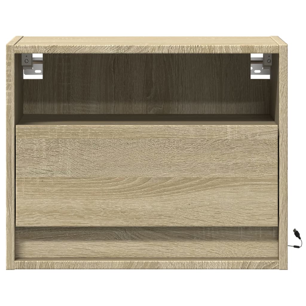 vidaXL Wall-mounted Bedside Cabinets with LED Lights 2 pcs Sonoma Oak