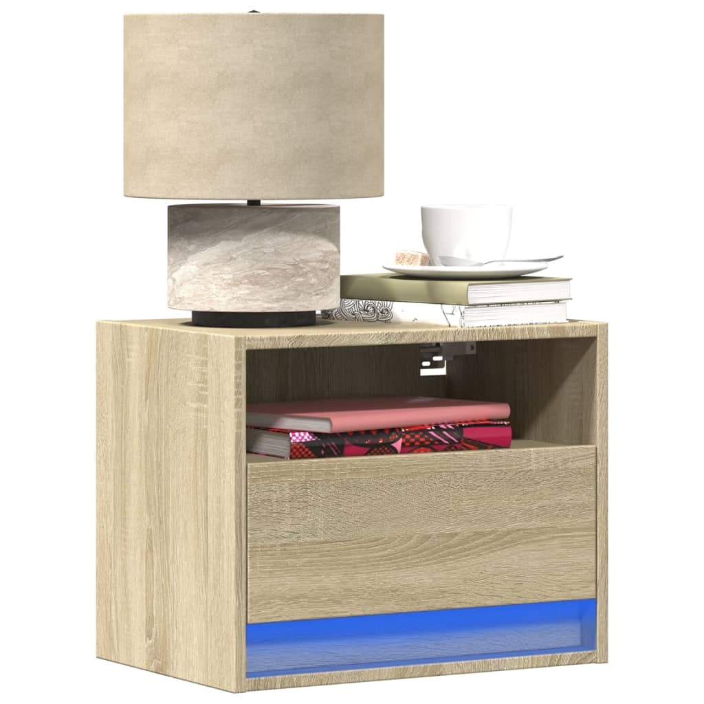 vidaXL Wall-mounted Bedside Cabinets with LED Lights 2 pcs Sonoma Oak