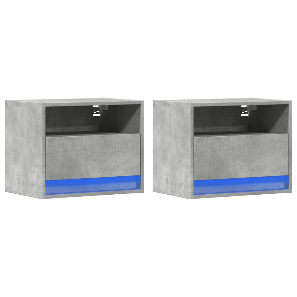 vidaXL Wall-mounted Bedside Cabinets with LED Lights 2 pcs Concrete Grey