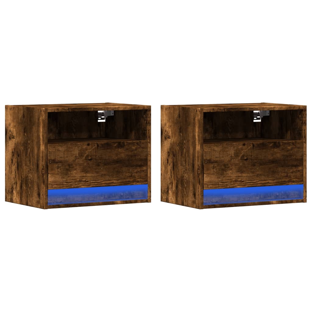 vidaXL Wall-mounted Bedside Cabinets with LED Lights 2 pcs Smoked Oak