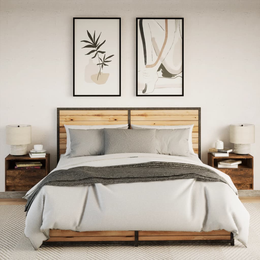 vidaXL Wall-mounted Bedside Cabinets with LED Lights 2 pcs Smoked Oak