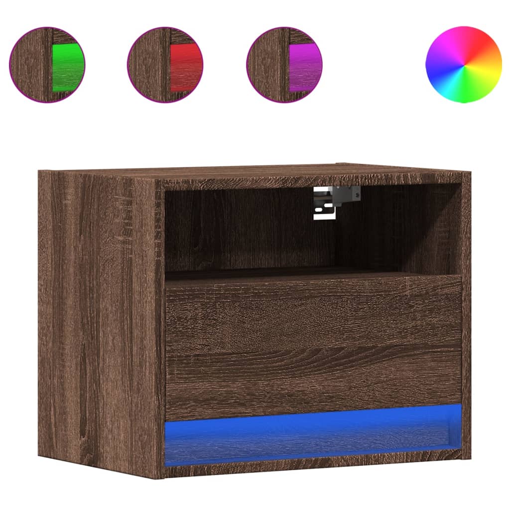 vidaXL Wall-mounted Bedside Cabinets with LED Lights 2 pcs Brown Oak