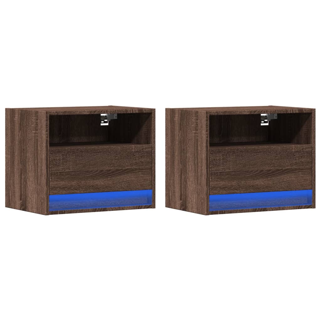 vidaXL Wall-mounted Bedside Cabinets with LED Lights 2 pcs Brown Oak