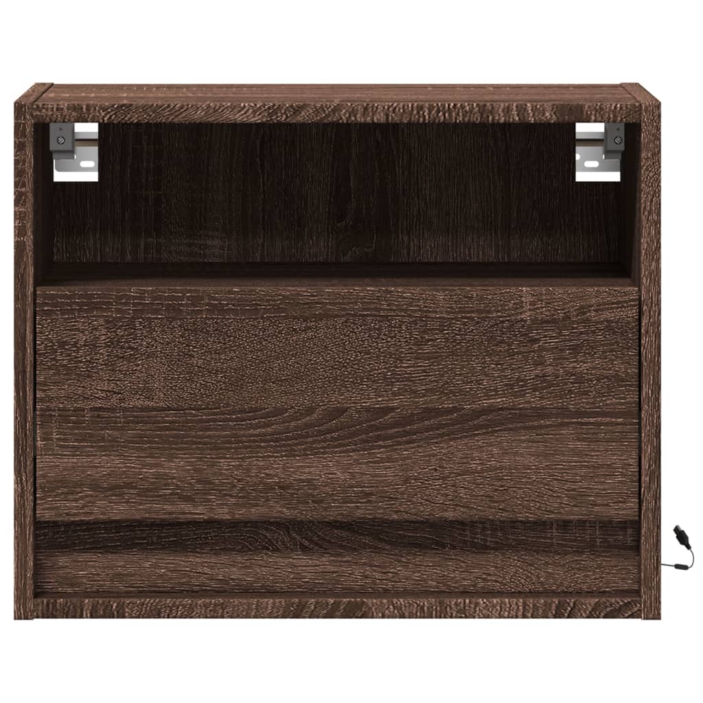 vidaXL Wall-mounted Bedside Cabinets with LED Lights 2 pcs Brown Oak