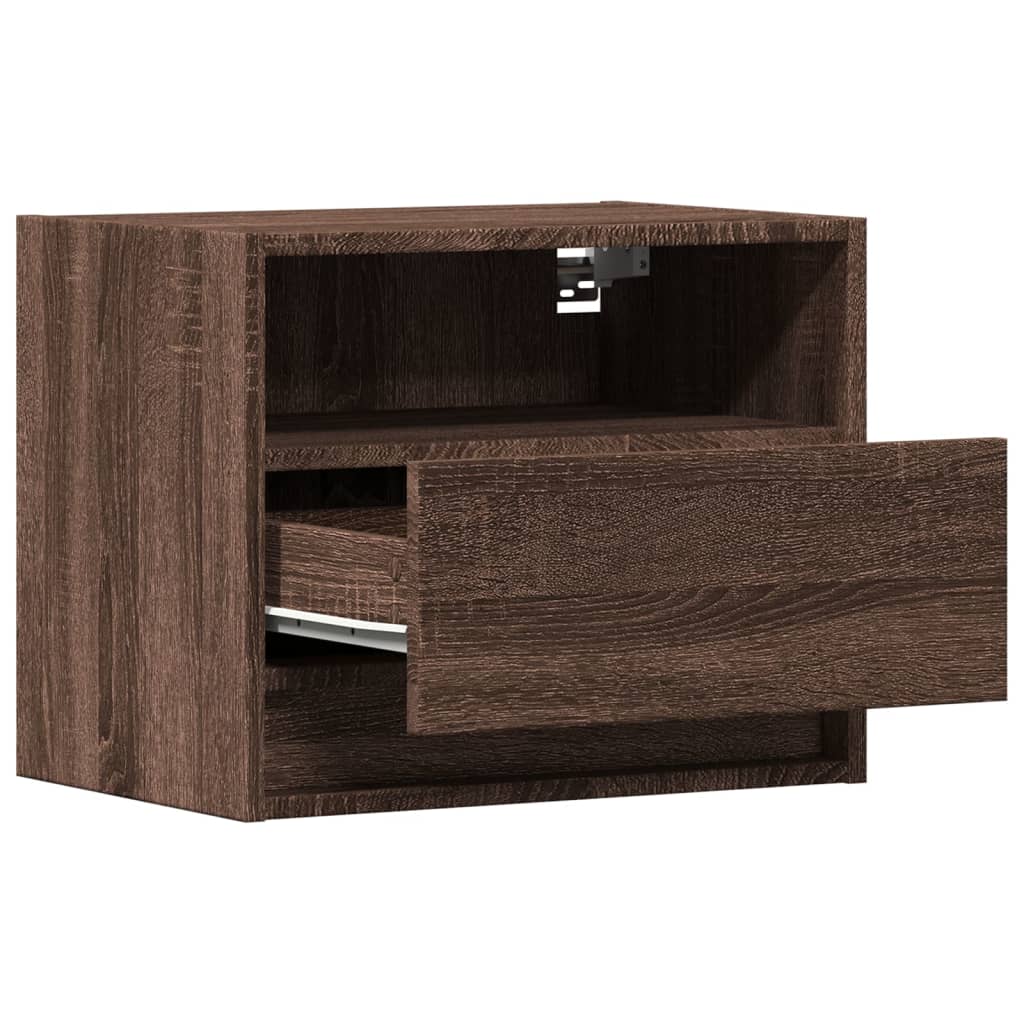 vidaXL Wall-mounted Bedside Cabinets with LED Lights 2 pcs Brown Oak