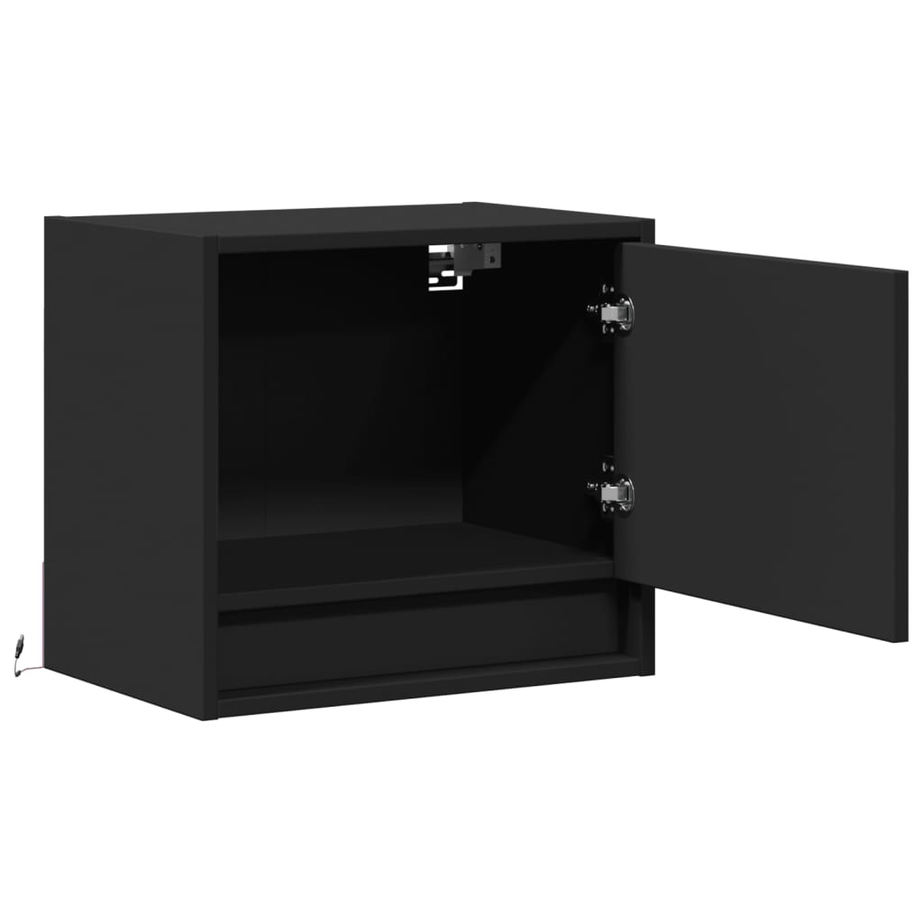 vidaXL Wall-mounted Bedside Cabinets with LED Lights 2 pcs Black