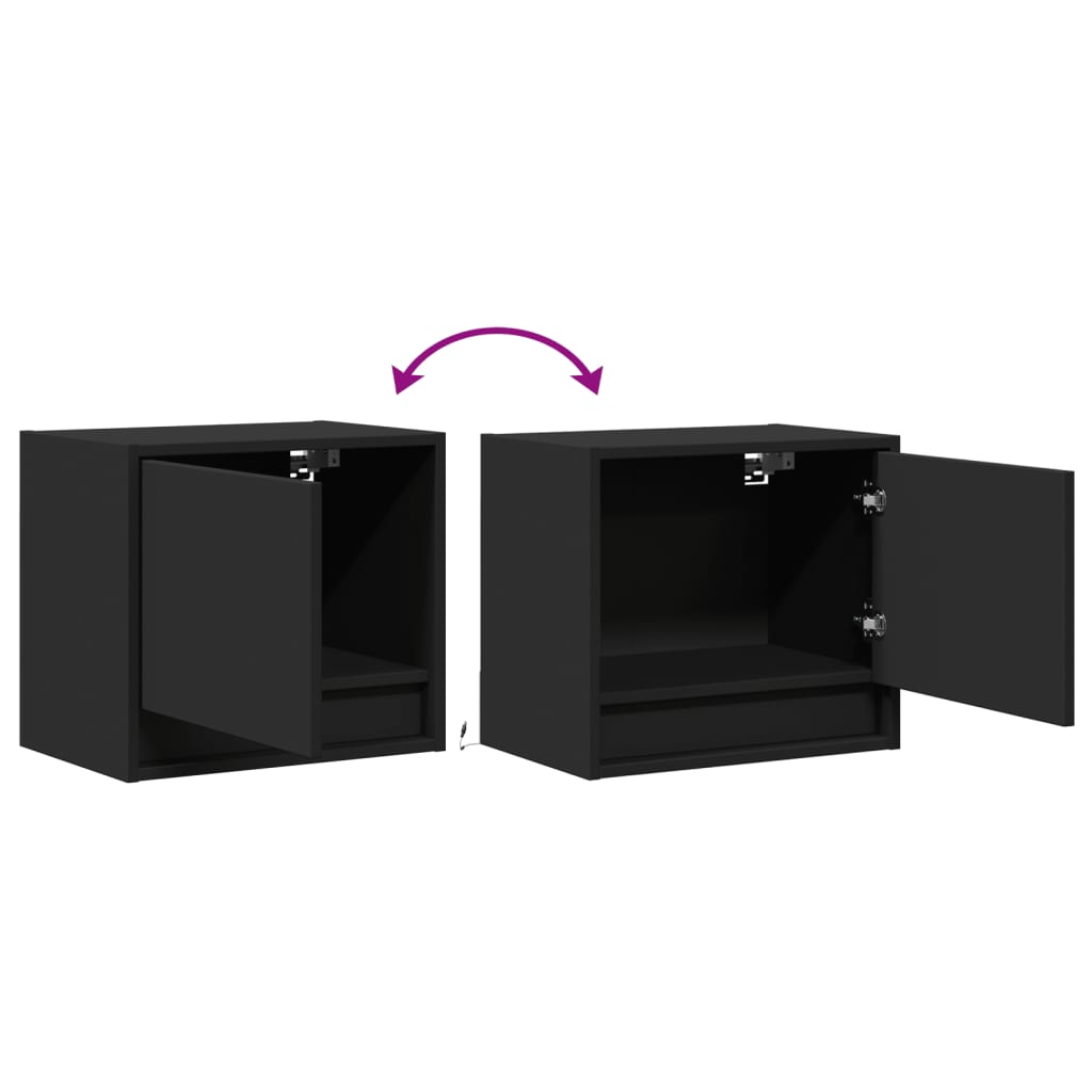 vidaXL Wall-mounted Bedside Cabinets with LED Lights 2 pcs Black