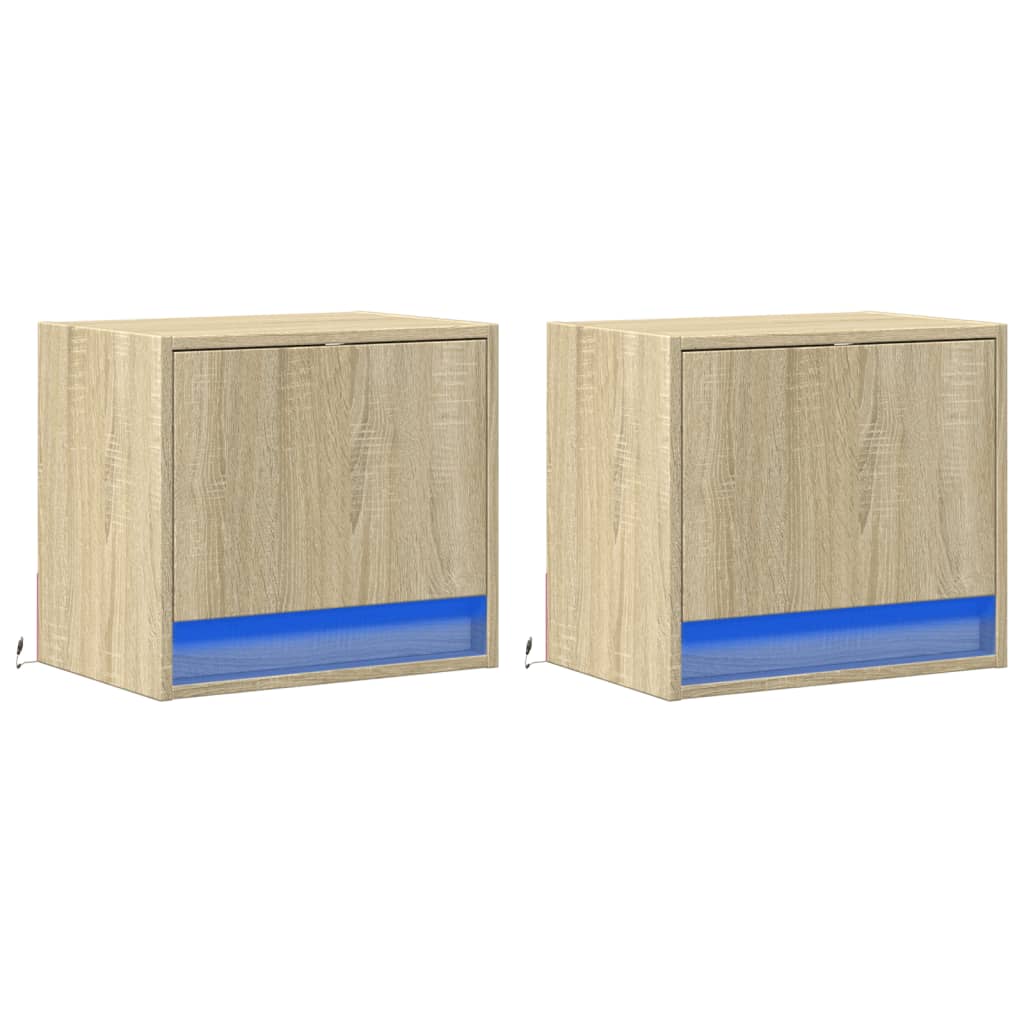 vidaXL Wall-mounted Bedside Cabinets with LED Lights 2 pcs Sonoma Oak