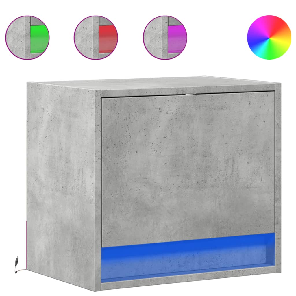 Wall-mounted Bedside Cabinets with LED 2 pcs Concrete Grey