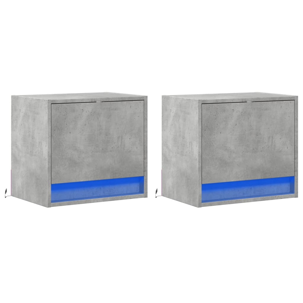Wall-mounted Bedside Cabinets with LED 2 pcs Concrete Grey