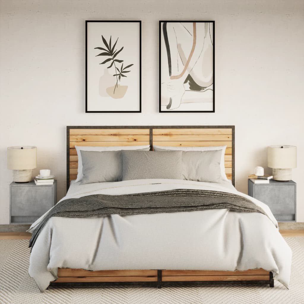 Wall-mounted Bedside Cabinets with LED 2 pcs Concrete Grey