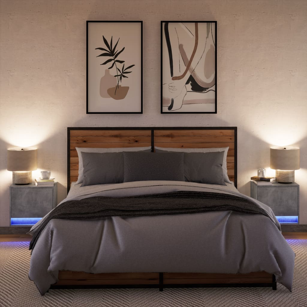 Wall-mounted Bedside Cabinets with LED 2 pcs Concrete Grey