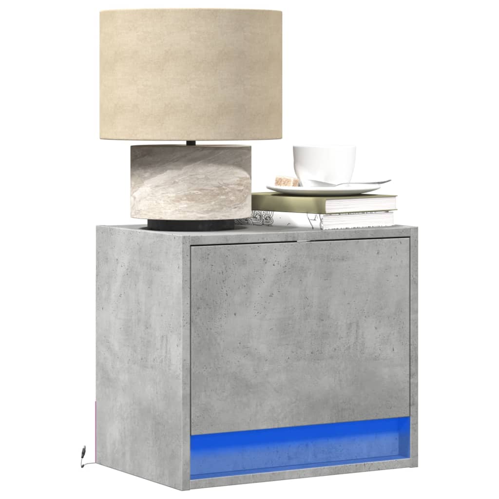 Wall-mounted Bedside Cabinets with LED 2 pcs Concrete Grey