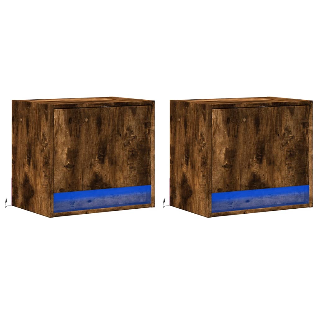 vidaXL Wall-mounted Bedside Cabinets with LED Lights 2 pcs Smoked Oak