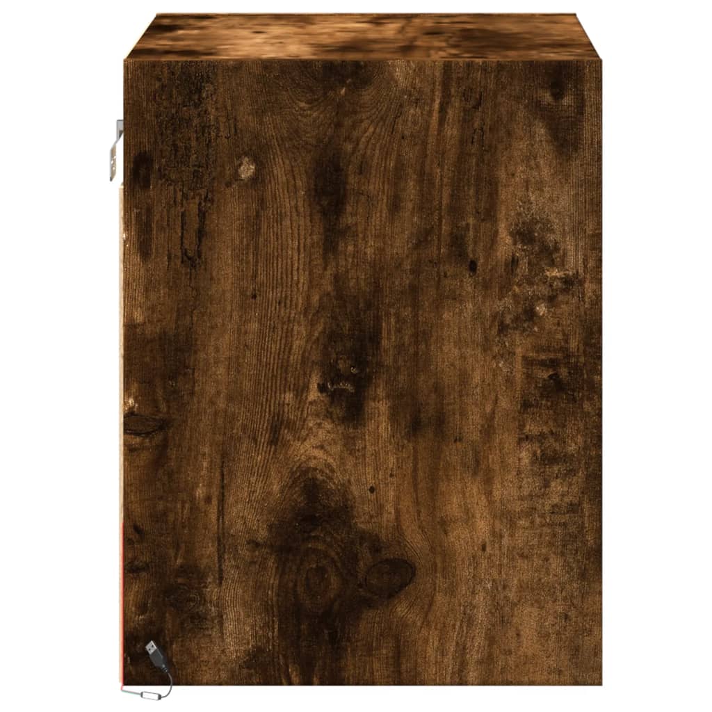 vidaXL Wall-mounted Bedside Cabinets with LED Lights 2 pcs Smoked Oak