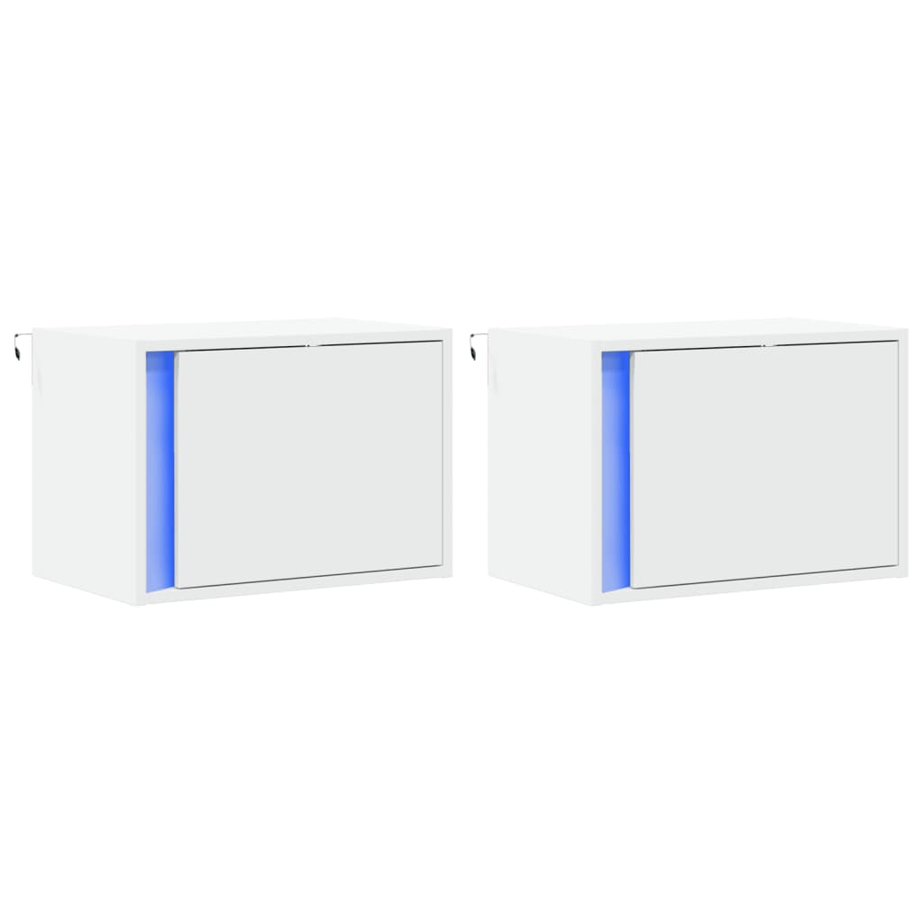 vidaXL Wall-mounted Bedside Cabinets with LED Lights 2 pcs White